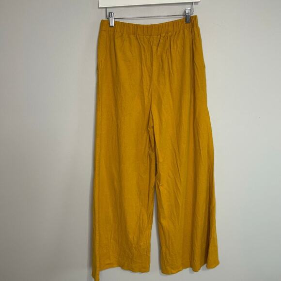 Express High Waisted Linen Blend Pull On Wide Leg Pant Women’s Size Small Yellow - Picture 7 of 10
